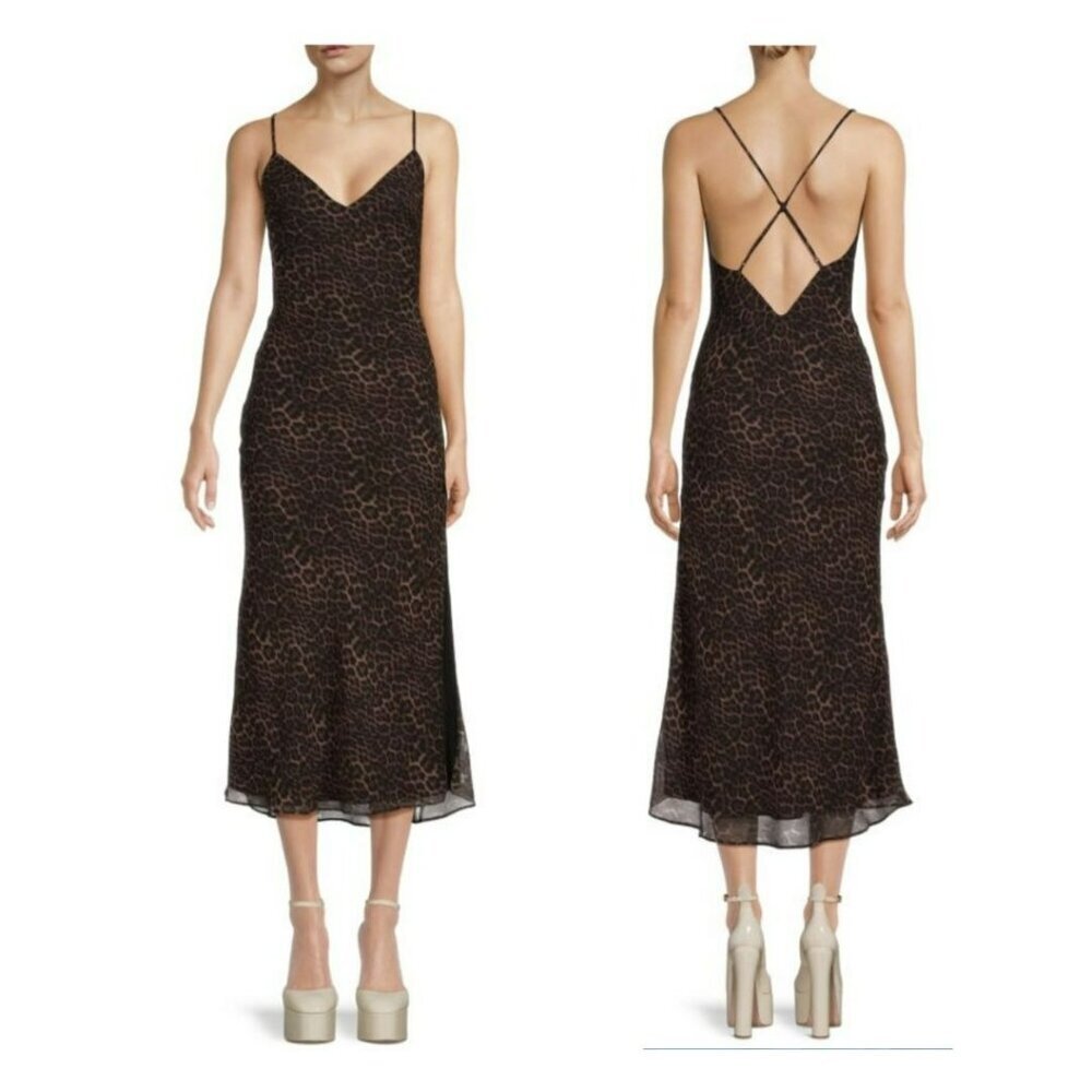 New Bardot Leopard Sleeveless Cross Back Midi Dress Size Medium